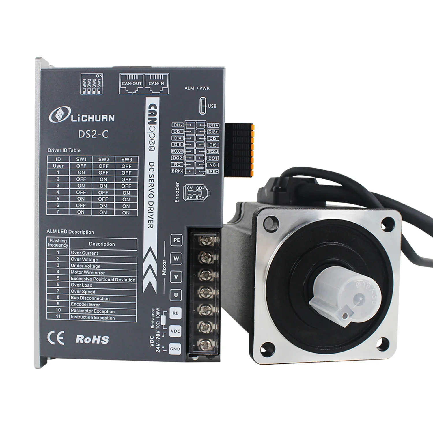 2026 Lichuan CANopen DC48V DC Servo Motors with Driver 100W/200W/400W/600W/750W/1KW DC Motor Servo Drives for CNC Robotics