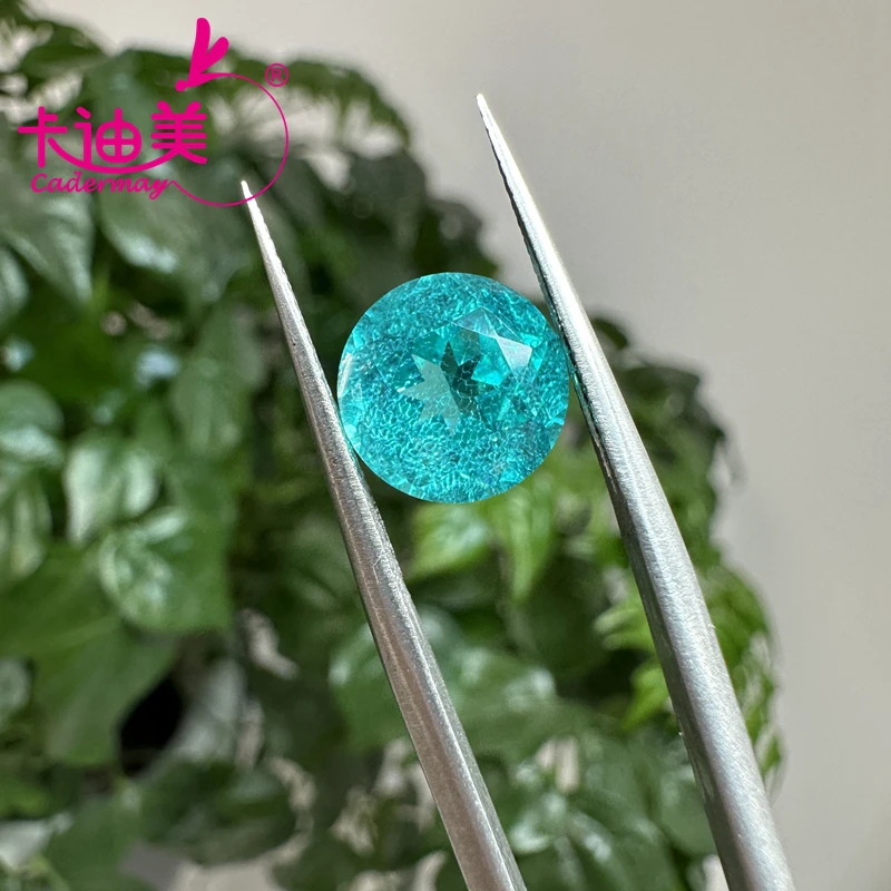 Neon Blue Green Paraiba Color Lab Grown Yttrium Aluminum Garnet Loose Stone YAG With Inclusions AGL Round Cut For Jewelry Making