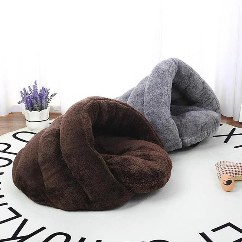 

Soft Plush Burrowing Cave Hooded Cat Bed Faux Fur Round Comfortable Self Warming Indoor Sleeping Cat Bed For Small Dogs