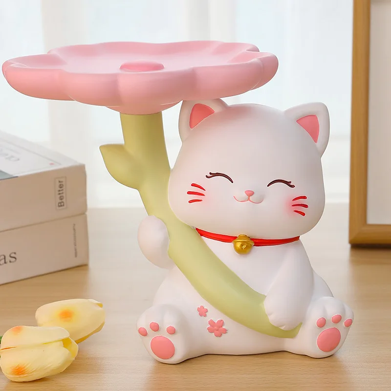 Flower Umbrella Cat Home Storage Lovely Resin Tabletop Decoration Housewarming Gift