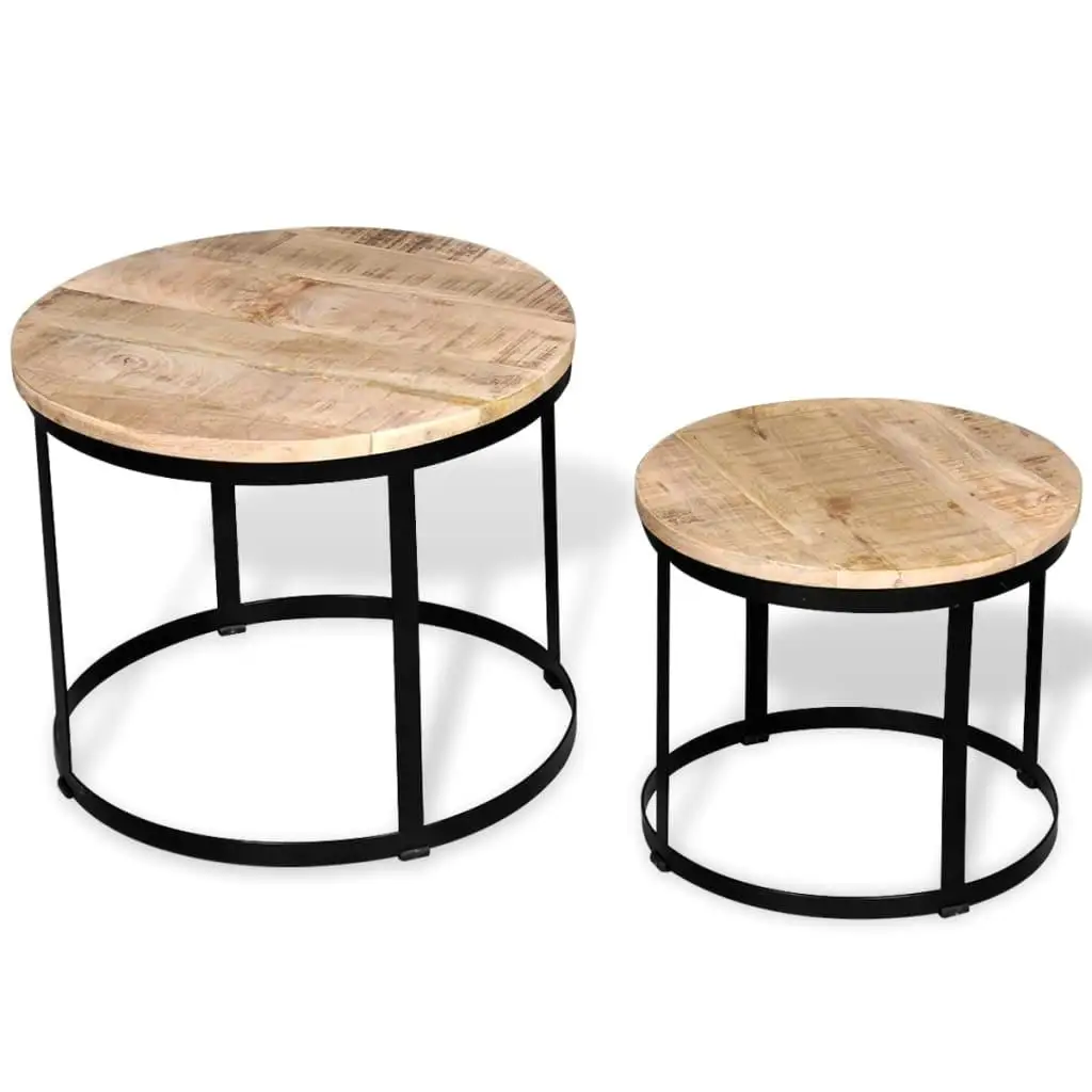 Elegante juego de mesa de centro redonda de 2 piezas en madera rugosa - 15,7 y 19,7 pulgadas