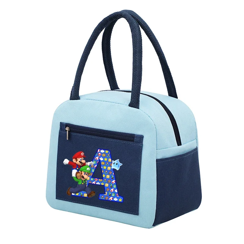 Super Marios Lunch Bags Kids Anime Letter A-Z Thermal Insulation Handbag Boys Girls School Picnic Food Bento Pouch Children Gift