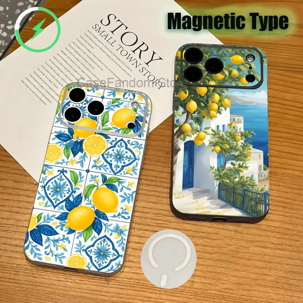 

Lemon Mediterranean Transparent White Phone Case For iPhone 17,16,15,14,13,12,11,Pro,Max,Plus Magnetic Wireless Charging