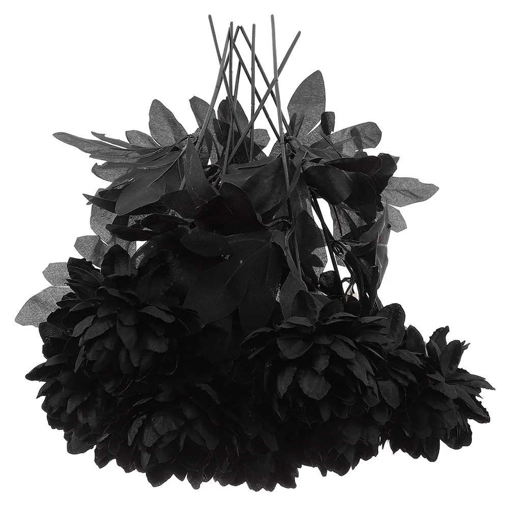 

12Pcs Black Artificial Dahlias Realistic Faux Flowers for Halloween Decorations Day of The Dead Memorial Artificial Flowers Bulk