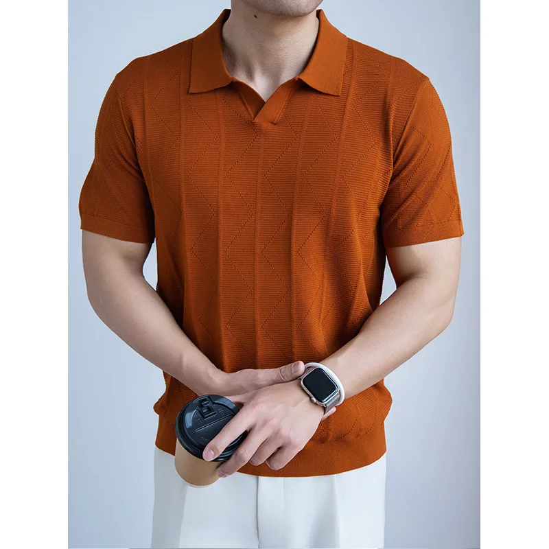 

Новое поступление! Импортная ультратонкая трикотажная рубашка поло с короткими рукавами Yili Special Hollow Jacquard Knit