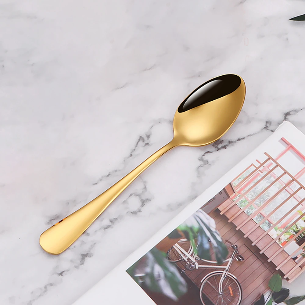 4/6/12 Pieces Gold Dessert Spoon Stirring Spoons Set Stainless Steel Sliver Cutlery Cake Dessert Spoon For Home Tea Party