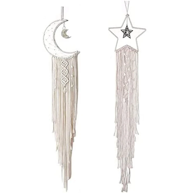 HOT-2Pcs Moon Dream Catchers Star Moon Lighted Boho Dream Catcher Kit Room Decor For Teen Girls, Home Decor Gifts For Girls