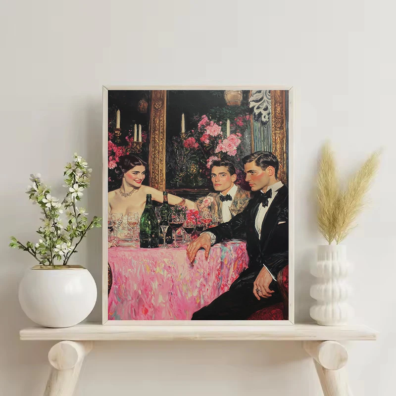 Retro Abstract Fashion Dinner Party Rococo Dessert Cake Cocktail Poster Canvas Painting Wall Art Pictures Home Decor
