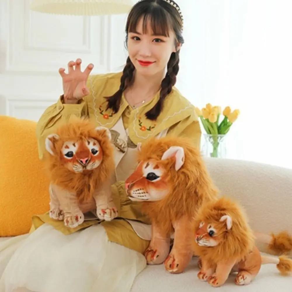 León de simulación de melena larga, juguetes de peluche, muñeco de peluche, Animal del bosque, muñecos de peluche de León masculino realista, León de 20/28/35cm