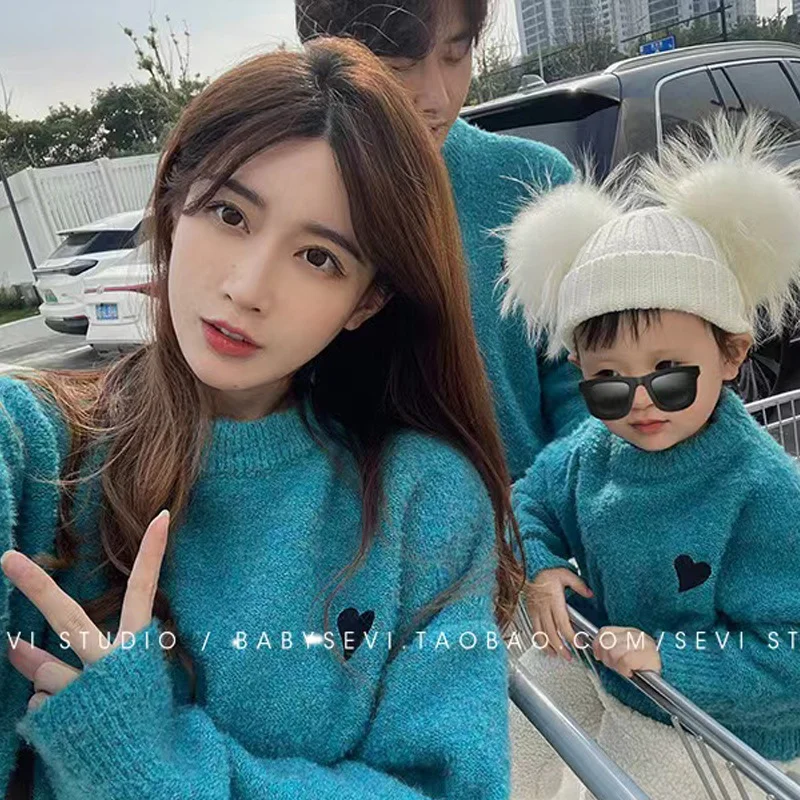 Dad Mom And Baby Matching Family Jumper Father Mother And Daughter Son Sweater Women Girls Boys Knit Tops Kids Winter Clothes