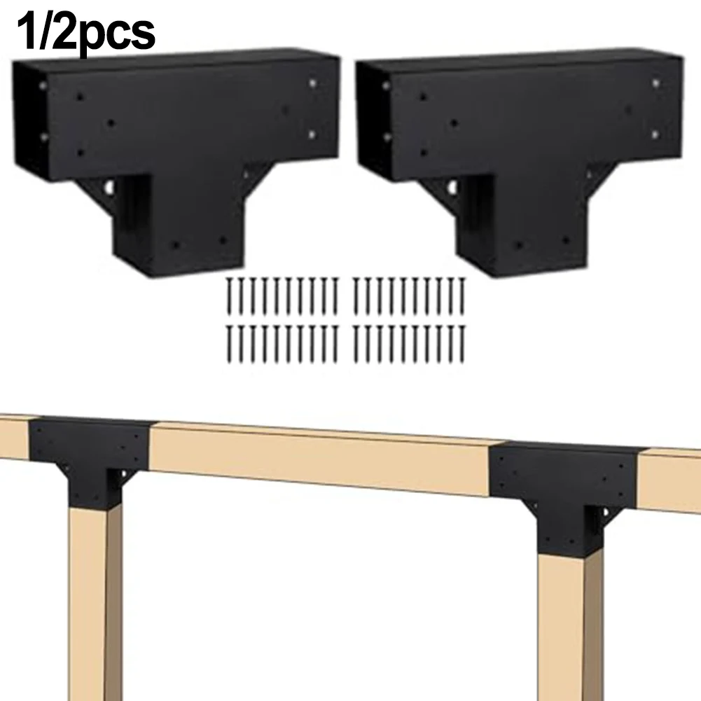 1/2Pcs 4x4inch Steel DIY  Pergola Hardware Kit 3Way Right Angle  Corner Bracket With Base For Wood  Beams Elevated Stand