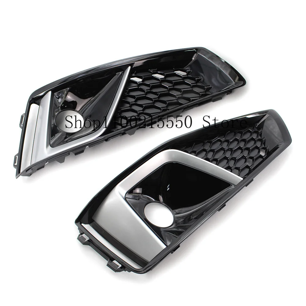 2Pcs Auto Front Bumper Fog Light Lamp Cover Grille Replacemt Grill For Audi A4 B9 S-LINE S4 2018 2019 2020 Car Accessories