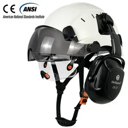 CE Construction Safety Helmet With Visor Built In Goggle Earmuffs For Engineer Hard Hat ANSI Industrial Work Cap