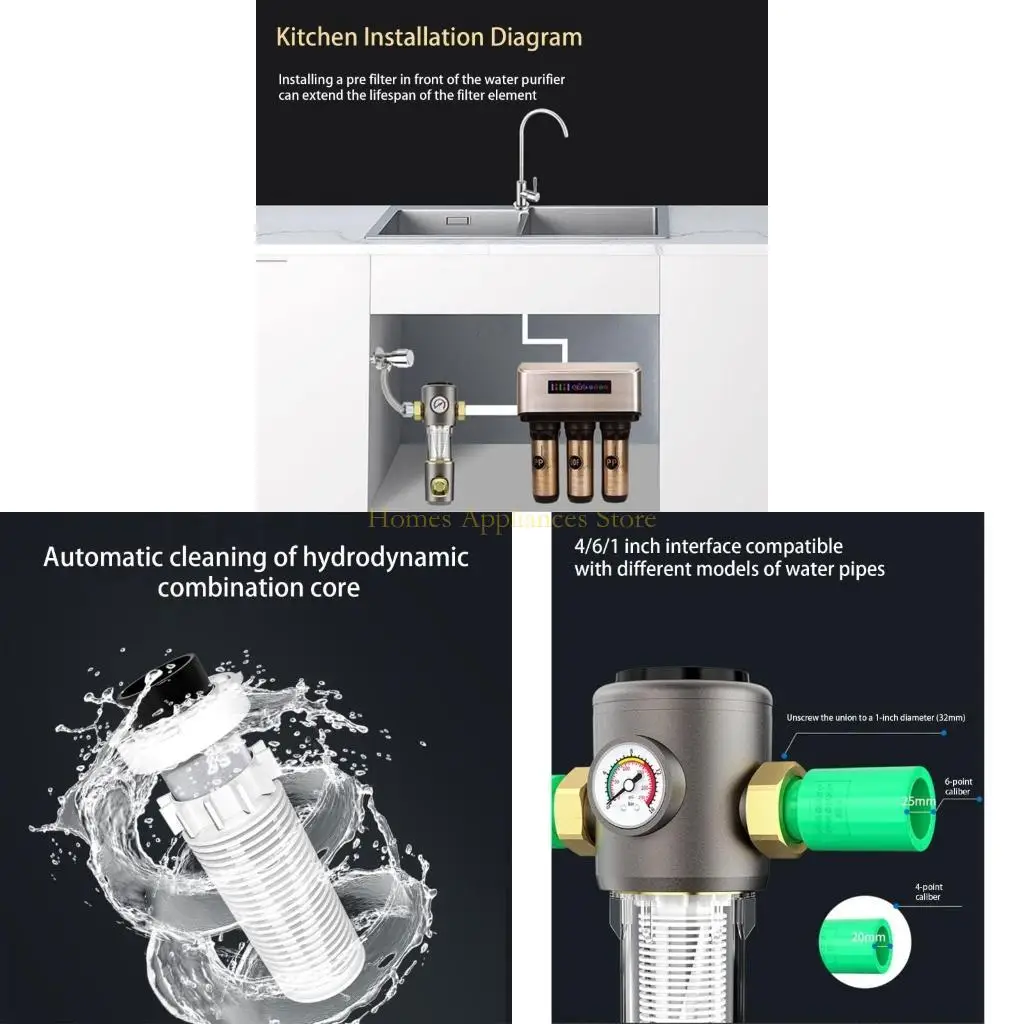 

D0AB Whole House Filent Filter System Pipeline Pripline Prialter с текстурой измельчения нержавеющей стали, подходящей для и