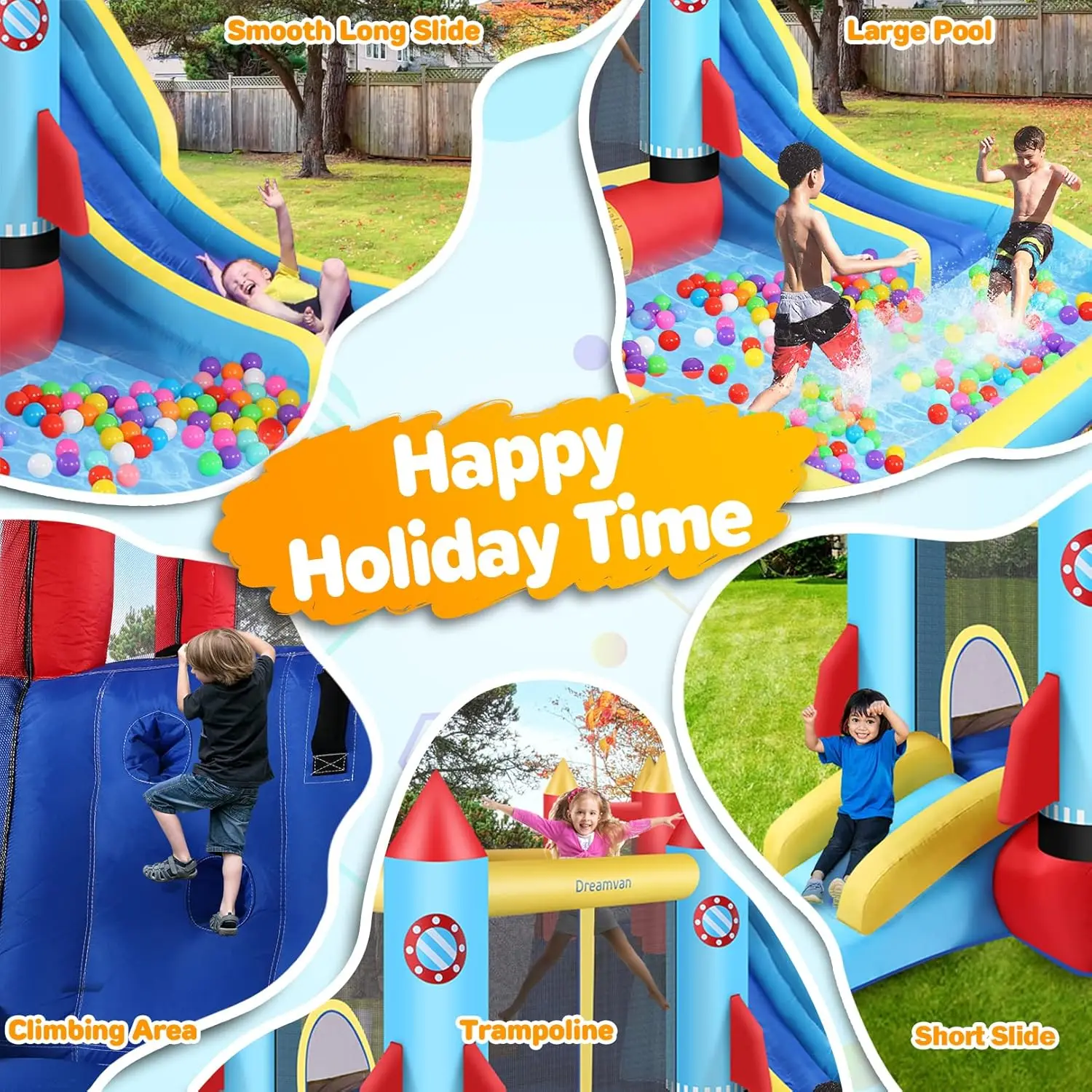 Bounce House dla dzieci 13x11 stóp zewnętrzny dmuchany dom z dmuchawą zamek do skakania ścianką wspinaczkową ze zjeżdżalnią wodną i pluskiem basenu,
