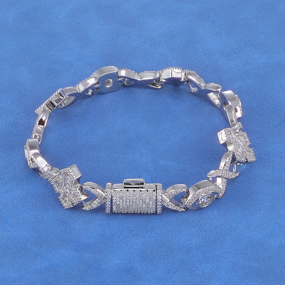 

HHIOK Christmas Gift 15mm Cross Eye Cuban Chain Iced 5A Cubic Zirconia Hip Hop Fashion Men's and Women's Jewelry Bracelet