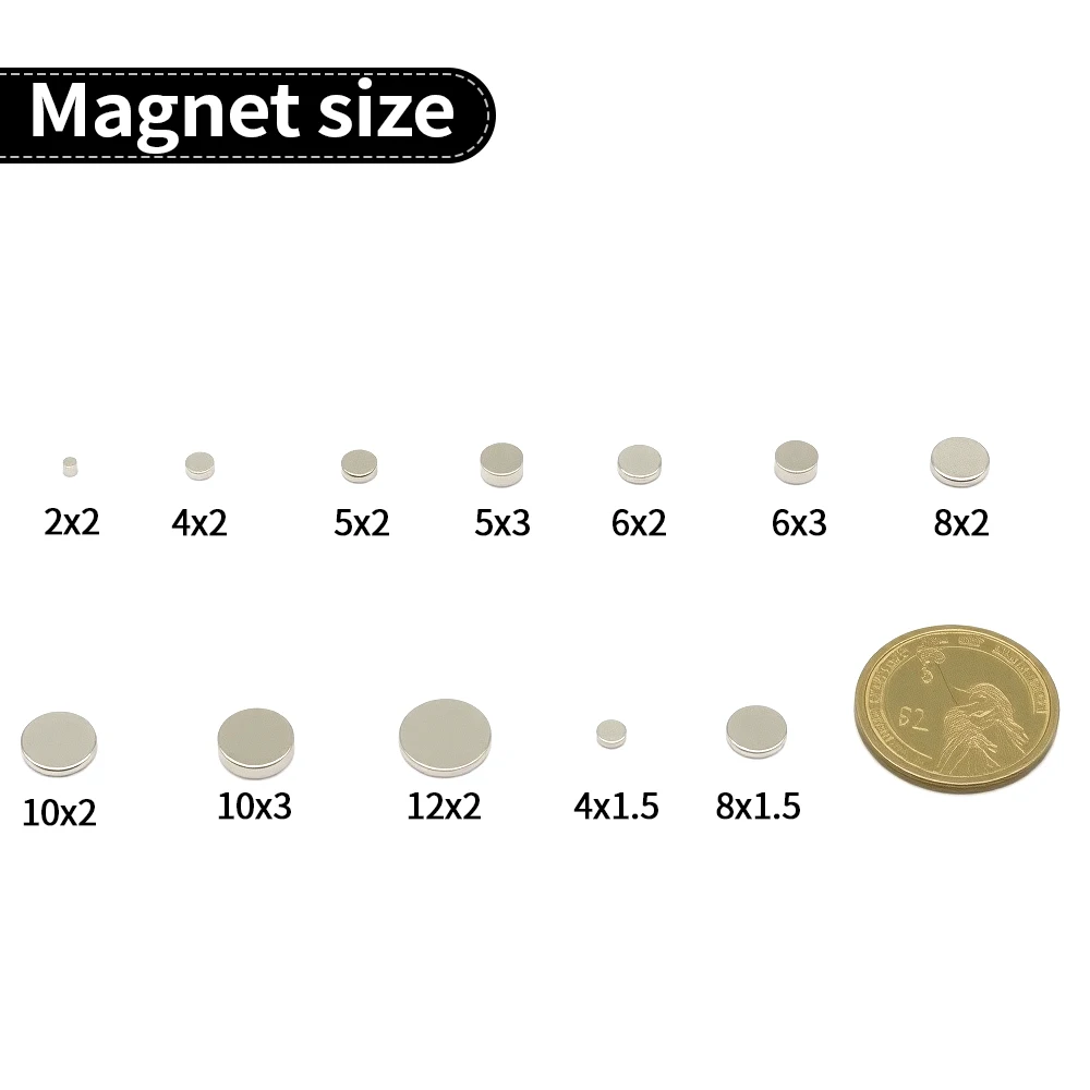 2x2/6x2/6x3/10x3mm N35 Neodymium Round Magnets - Versatile Assorted Set for Fridge, Office & DIY