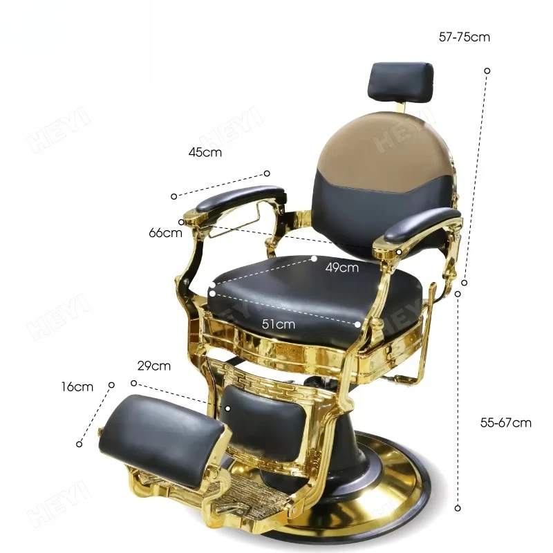 Black and Gold Barber Chair Professional Salon Styling Man Antique Reclining Shaving Chair Luxury Barber Chairs