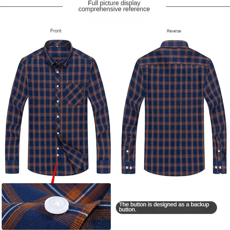 2024 New 100% Cotton Men Casual Long-Sleeved Plaid Shirt Men\'s Cardigan Blouse Striped Camisa Social  Oversize Size S-8XL