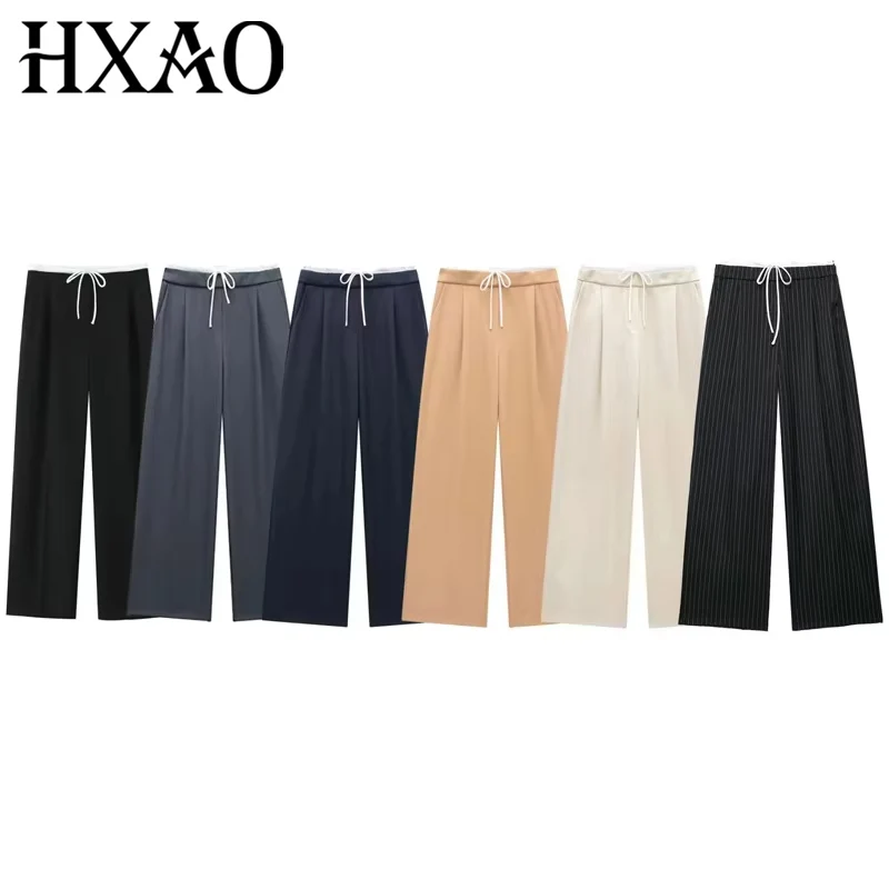 HXAO Women\'s Pants Baggy Wide Pants Woman Office Wear Pleats Black Pants For Women Autumn Casual High Waist Formal Trousers
