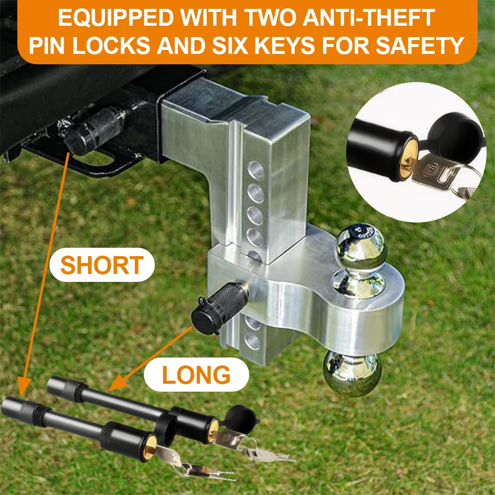 Adjustable Trailer Hitch with Pin Locks Dual Ball Towing Storage Hitch 2 & 2-5/16 Inch Ball Aluminum Alloy for 2 Inch Receiver