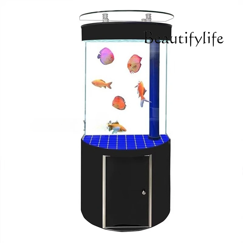 

Light luxury semi-circular fish tank, living room, small household floor-to-ceiling filter, goldfish tank integrated water-free