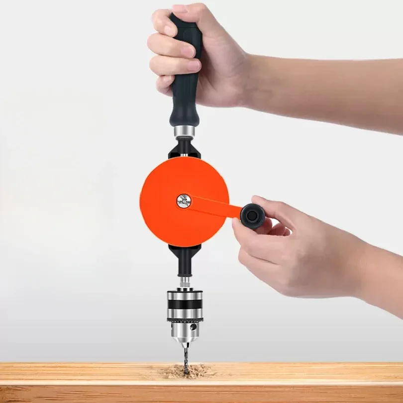 1/4 and 3/8 Inch Multi-function Hand Crank Manual Drilling Wood-plastic Double Gear Wood Puncher Clamping Woodworking Tools Set