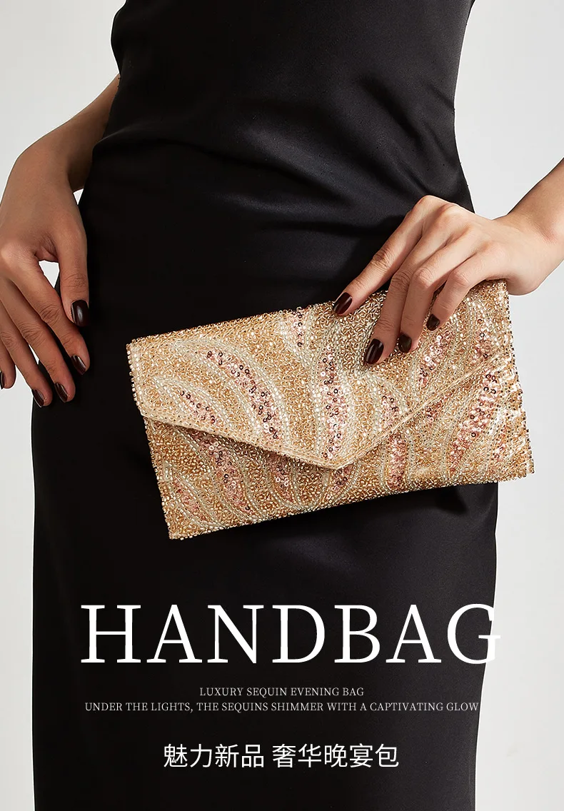 high-end chain single shoulder oblique span envelope bag cheongsam dinner bag fashion bead embroidery celebrity clutch bag