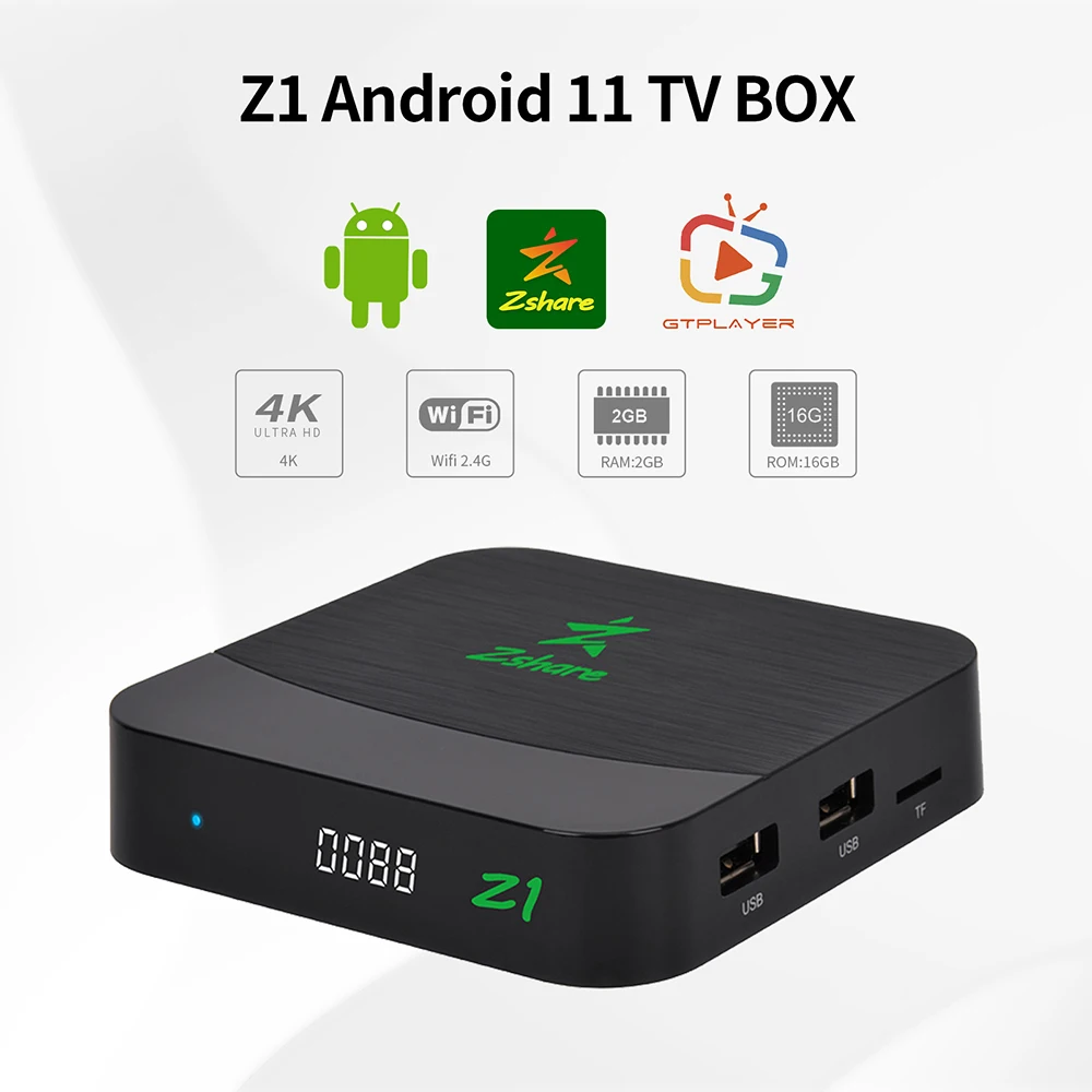 Zshare Z1 Android 11 TV BOX HW UHD 4K H.265/VP9 60fps 10-bit video decoder Amlogic S905W2 2+16G Built-in Wifi 2.4G 802.1.1b/g/n