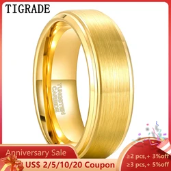 Tigrade New Men Ring Gold Color 6mm 8mm Width Tungsten Carbide Unisex Luxury Wedding Band Classic Ring Jewelry