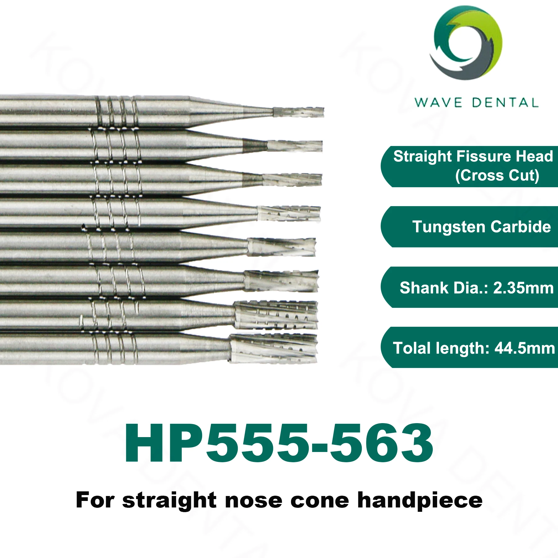 WAVE Dental Drill Tungsten Carbide Straight Fissure Head Slow Burs 0.8 to 2.3mm For Straight Nose Cone Handpiece 5Pcs/pack