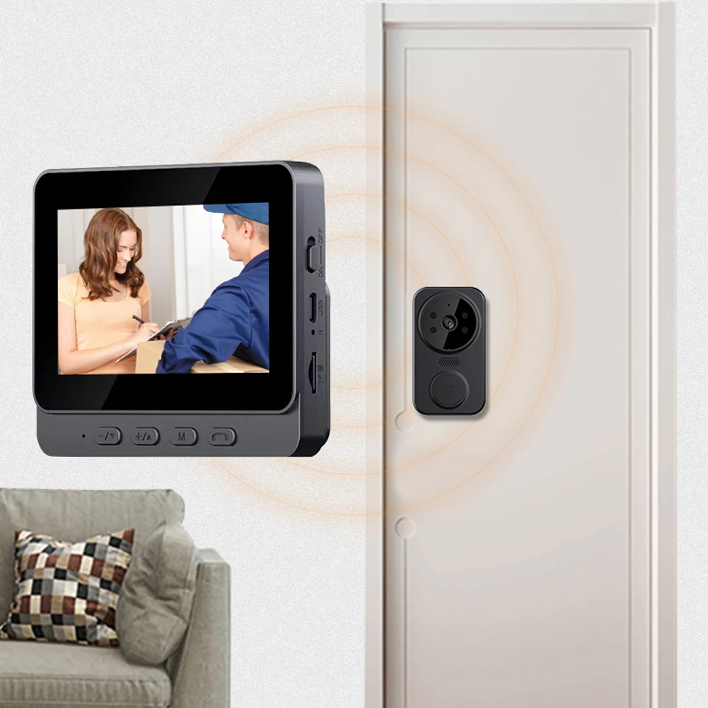 عارض الباب الرقمي 2.4G واي فاي الاستشعار التلقائي المنزل عارض رقمي الأشعة تحت الحمراء للرؤية الليلية الذكية جرس باب يتضمن شاشة عرض فيديو كاميرا اتصال داخلي ثنائي الاتجاه