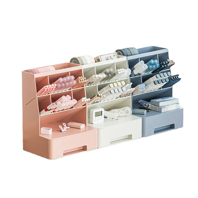 Multifunctional Large Capacity Desk Pen Holder Pencil Makeup Storage Box 4 Grid Desktop Organizer Stand Case Office Stationery