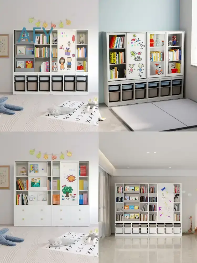 For W7 Integrated Childrens Solid Wood Bookshelf Picture Book Stand Multi Functional Storage Cabinet with Creative Sliding