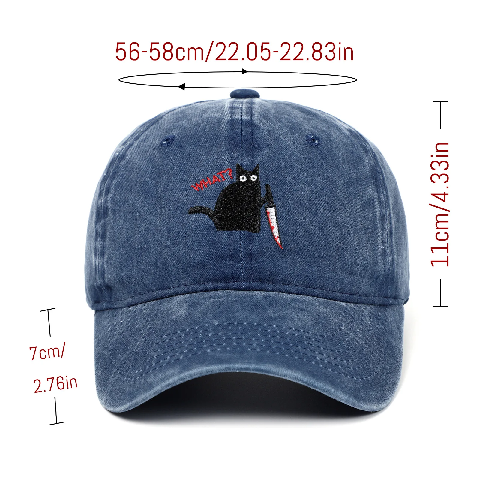 Embroidery knife with Cat Cap Old Summer Spring Baseball Caps Woman Man Couple Soft Washed Top Cap Tide Hats Accessories Gifts view 2