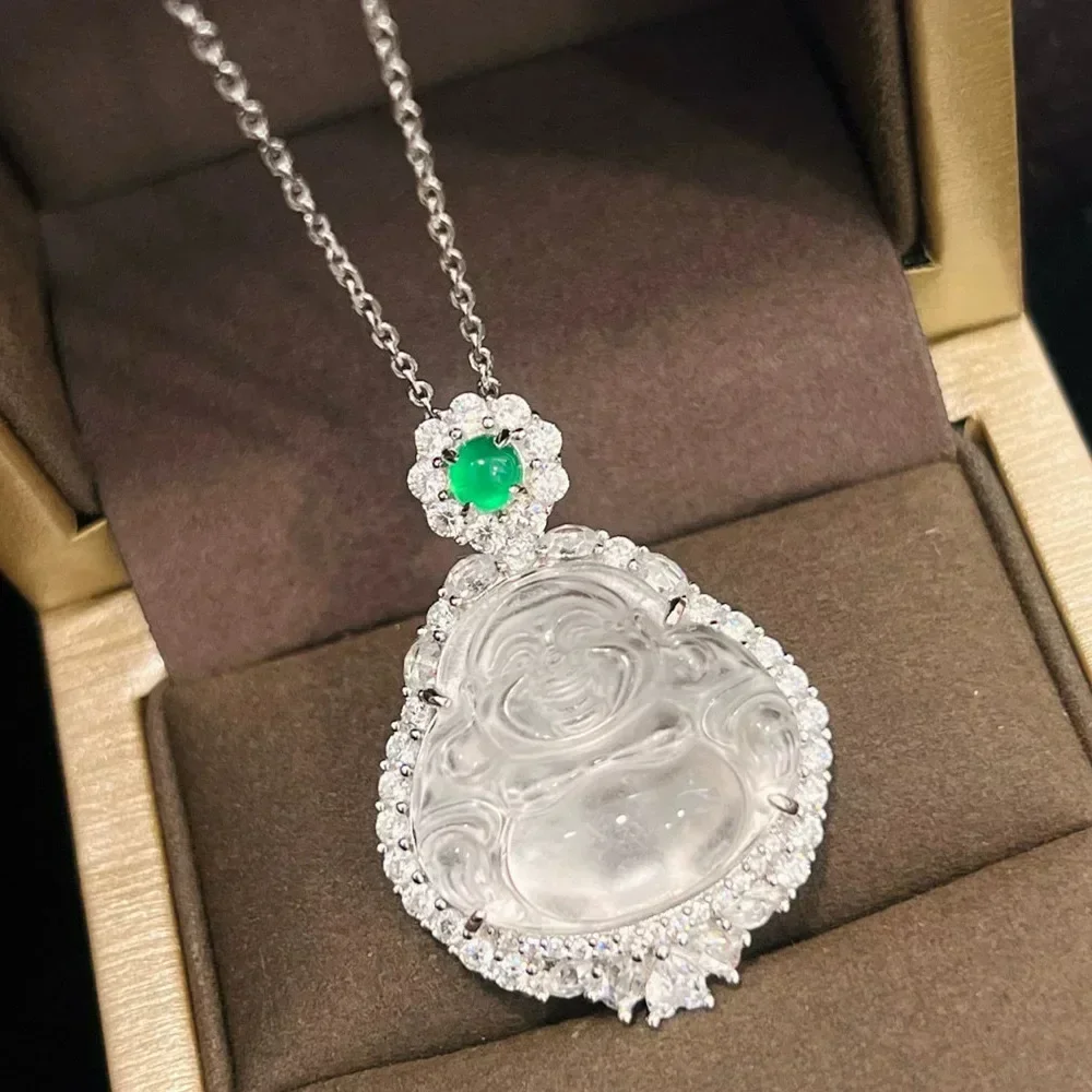 ожерелье из титановой стали с бриллиантами и прозрачным льдом Будды для женщин, универсальная и легкая роскошная цепочка на ключицу