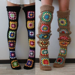 Women's Vintage Crochet Thigh High Socks Winter Warm Boot Stockings Extra Long Leg Warmers Over The Knee Socks Random Pattern