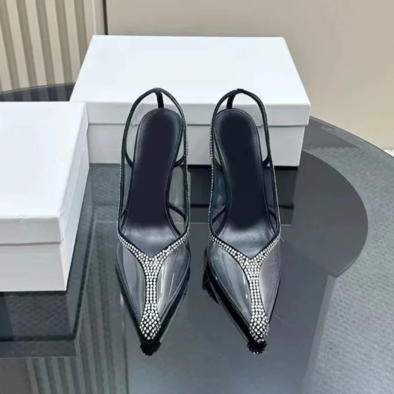 Star style Luxury Rhinestones Transparent PVC Women Pumps Elegant Pointed toe Thin High heels Crystal Wedding Bridals Shoes