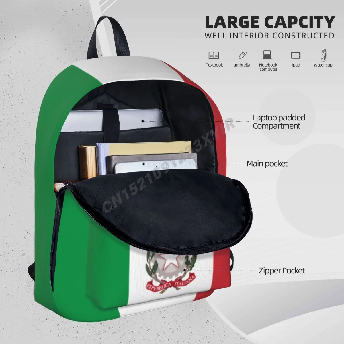 حقيبة ظهر للجنسين بعلم إيطاليا حقيبة مدرسية بغرزة إيطالية حقيبة ساعي البريد حقيبة كمبيوتر محمول حقيبة سفر هدية Mochila #3