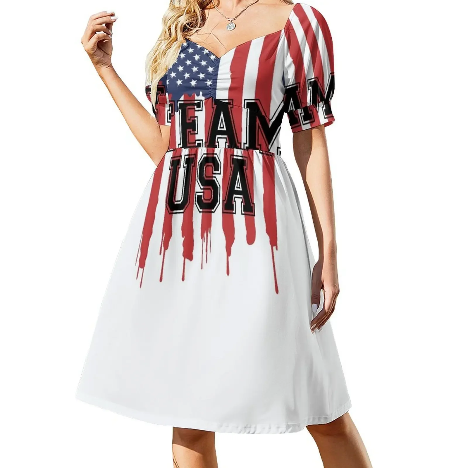 

TEAM USA Short-Sleeved Dress sexy dress Women's summer skirt Dress