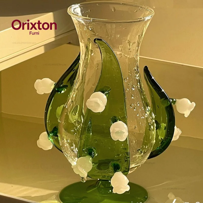 Handmade Glass Lily of The Valley Vase, Vintage Romantic Flower Drinking Glass, Unique Gift for Wedding Birthday Home Decor