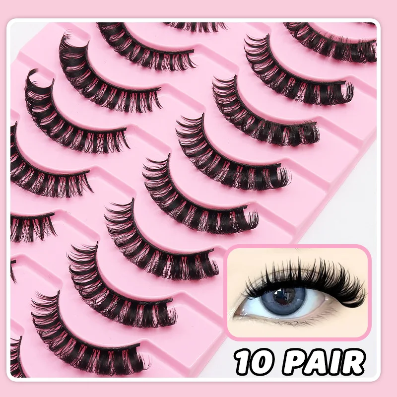 10쌍 3D 밍크 고양이 속눈썹 풍성하고 가벼운 볼륨감의 인조 속눈썹 두꺼운 재사용 가능한 가짜 속눈썹 부드럽고 편안한 아이 메이크업 속눈썹