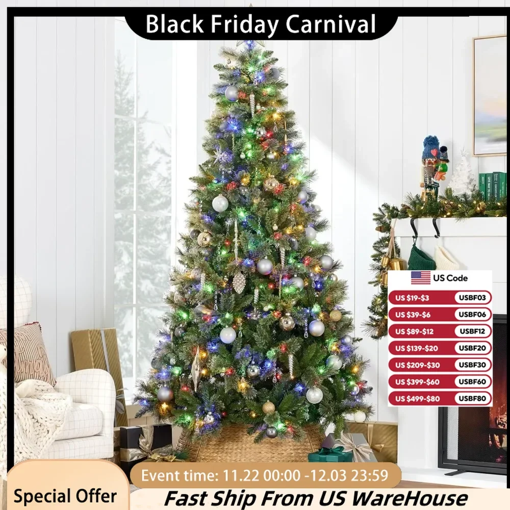 9-foot Pre Installed Cashmere Christmas Tree, High-end Artificial Holiday Decoration, with Pine Cone 2-in-1 LED Lights Christmas