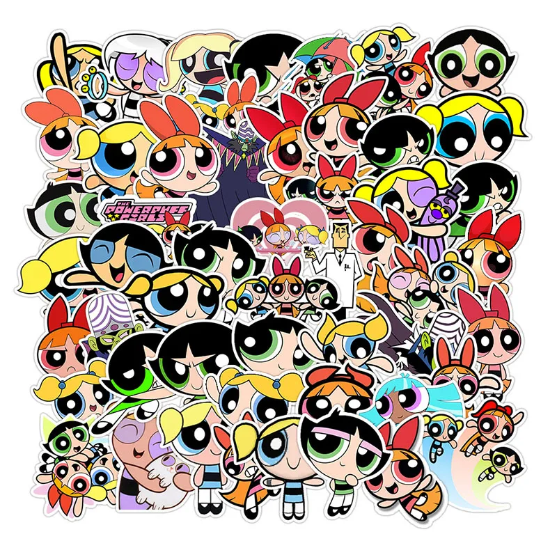 50PCS Powerpuff Girls  DIY Cartoon Stickers Phone Trunk Refrigerator Waterproof Anime Stickers Anime Figure Image Toys Sticker