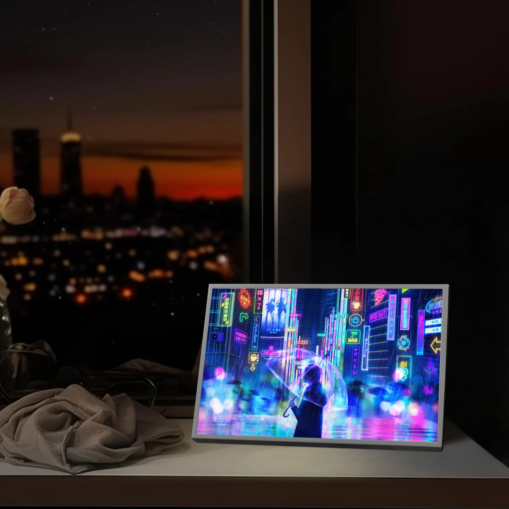 Peinture de néons LED Anime pour filles, photos HD, lunette étroite simple, prise de procureur, gradation, décoration d'intérieur unique, cadeaux, lampe d'humeur