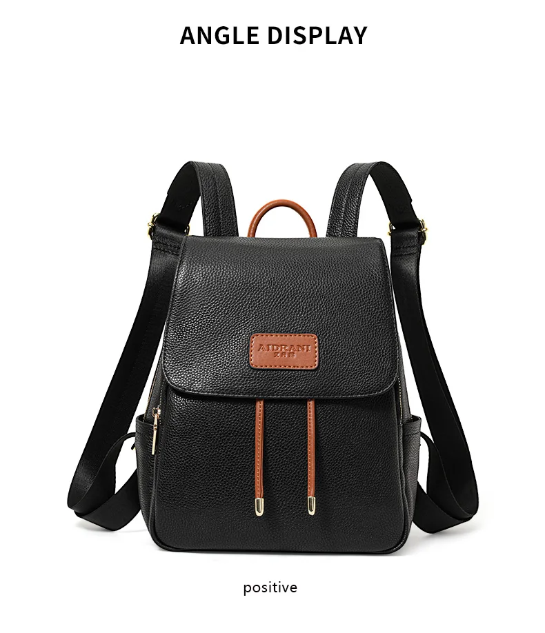 Aidanni Minimalistischer Stil Schwarzer Rucksack aus Vollnarbenleder für Damen, 2026 Neue Mode Lässige Reisetasche – Detail 8