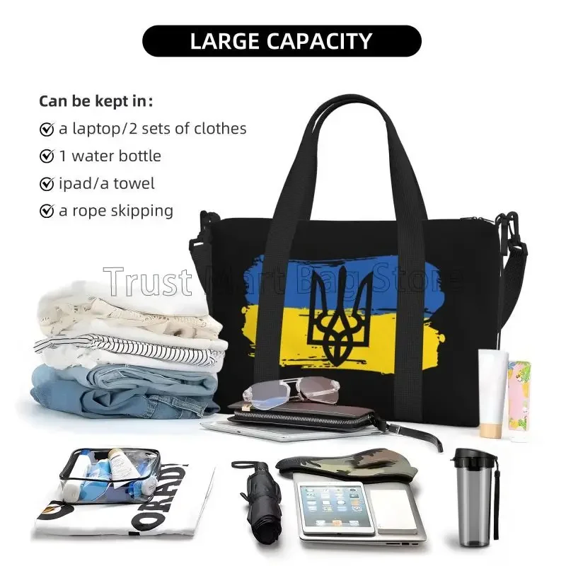 Flag of Ukraine Print Travel Duffle Bags Waterproof Weekender Overnight Bag for Women Men Sports Gym Carry on Bag Handbags