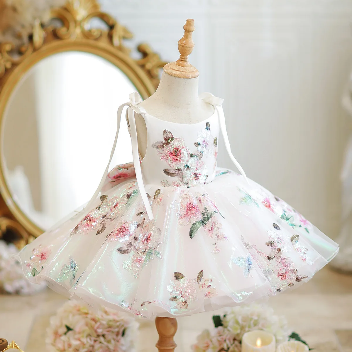 Children High End Birthday Baptism Princess Ball Gown Girls Bow Cute Wedding Party Performance Dress g361