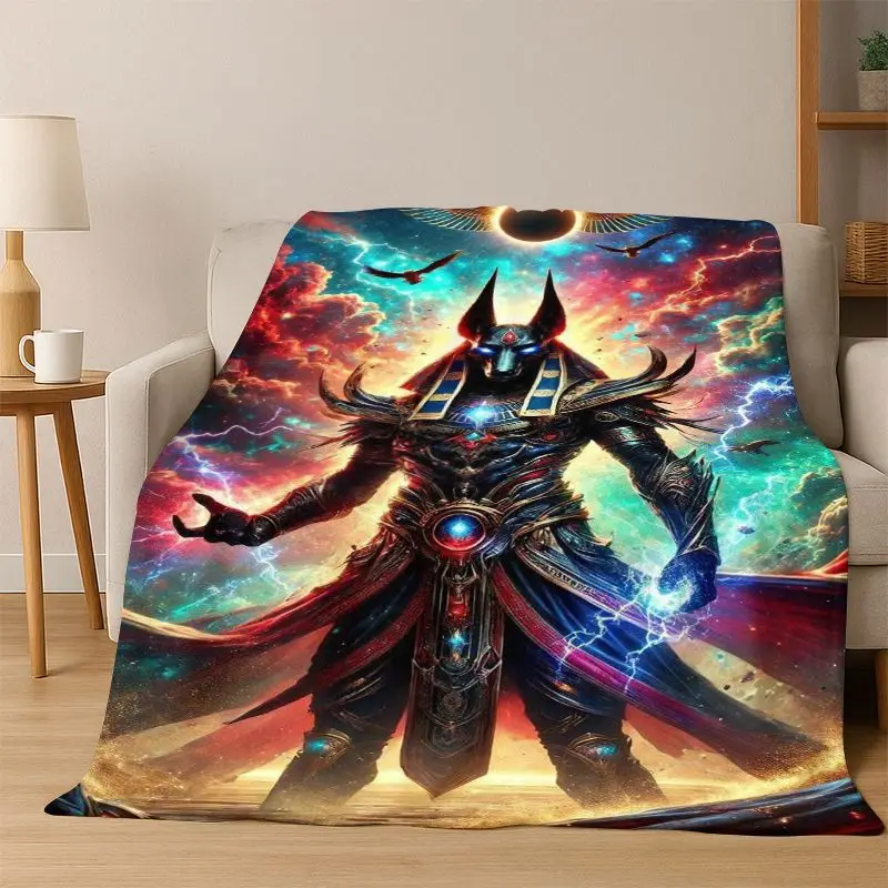 Ancient Egypt Death Anubis Pharaoh Cartoon Flannel Blanket Soft Throw Blanket for Bedroom Living Room Bed Travel Camping Picnic