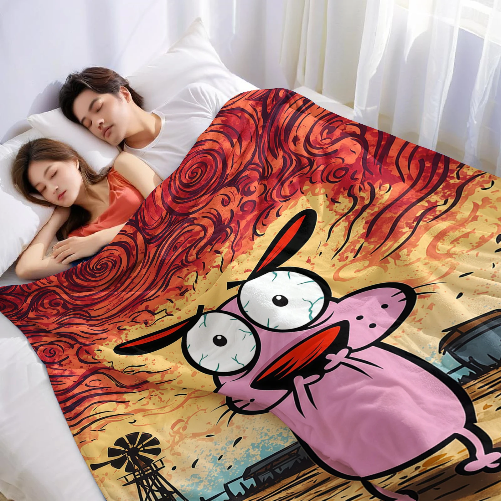 Scared Cartoon Dog Lightweight Microfiber Soft Christmas Fleece Blanket Warm Cozy Throw for Bed Sofa Office Travel All Season